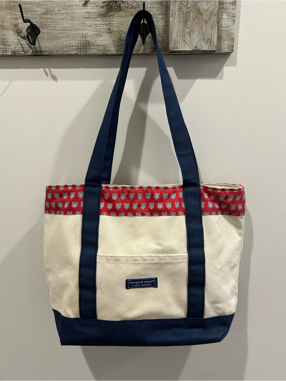 Vineyard Vines Canvas Tote with Navy Straps and Red Accent